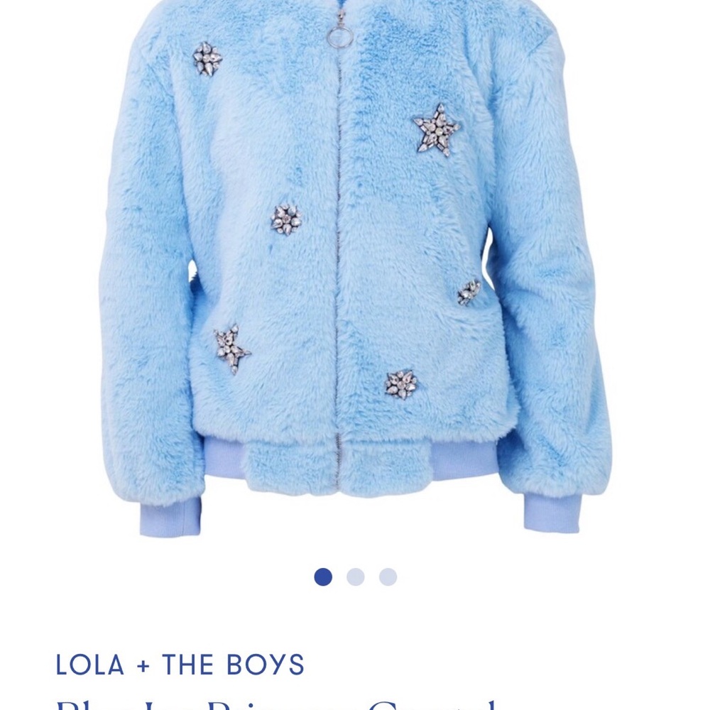 Lola + The Boys Shimmering Blue Satin and Faux Fur Jacket